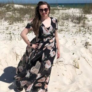 Black Floral Gauze Dress